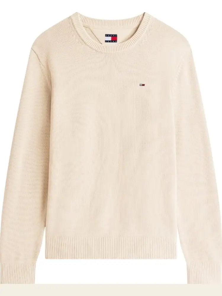 maglione girocollo in cotone beige slim fit