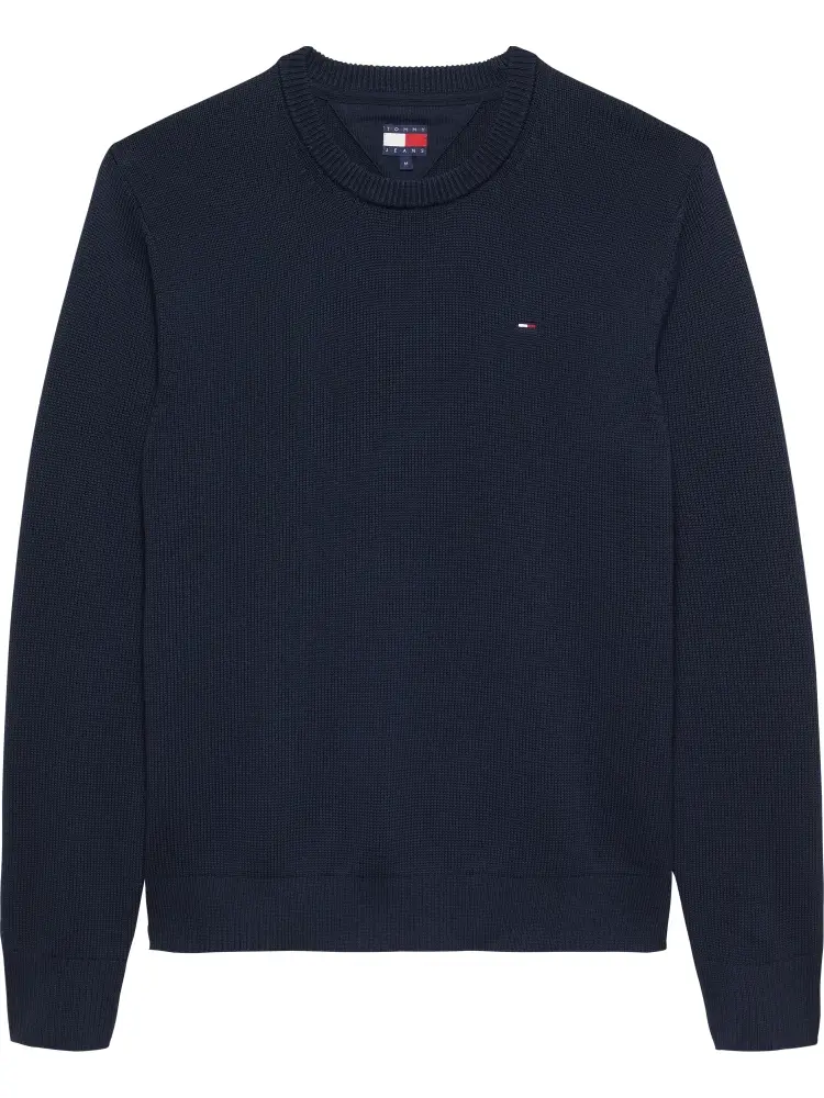 maglione girocollo in cotone blu con bandiera logo