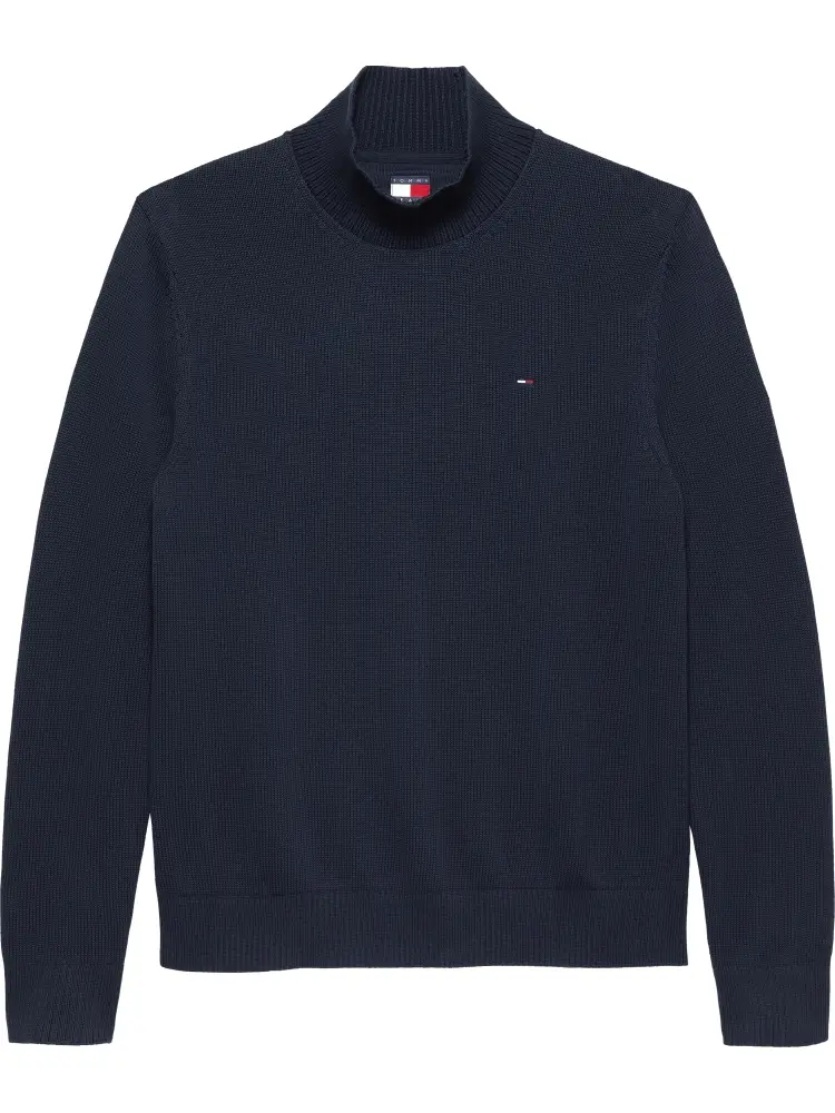 maglione in cotone blu con collo a lupetto