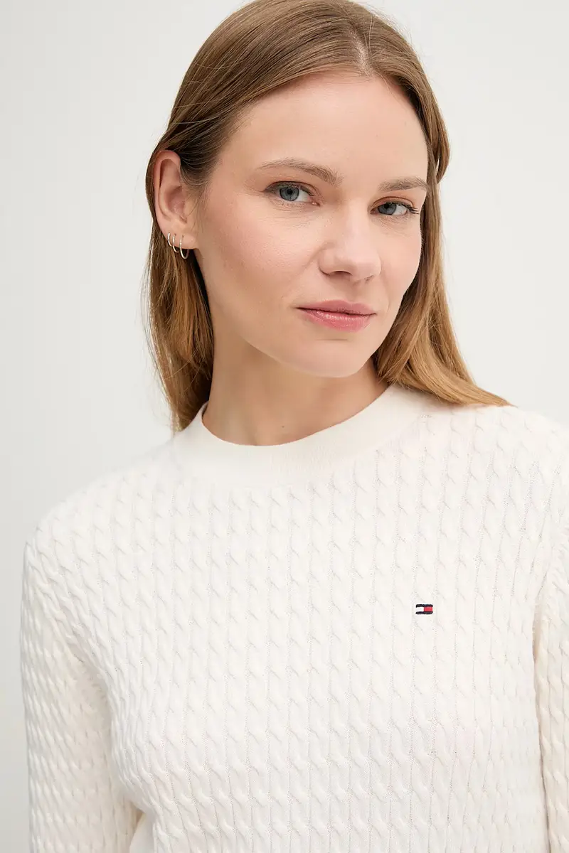 maglione in cotone colore beige WW0WW44993 miniatura 4