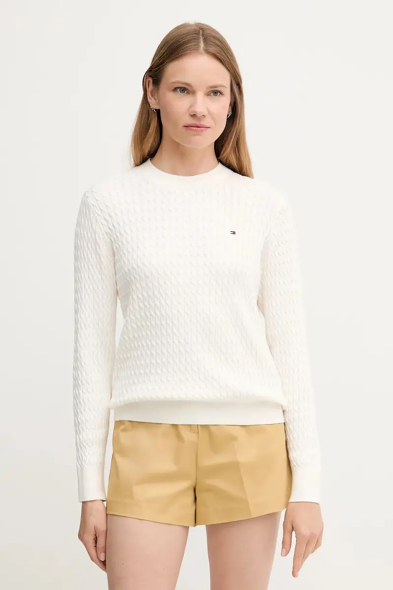 maglione in cotone colore beige WW0WW44993