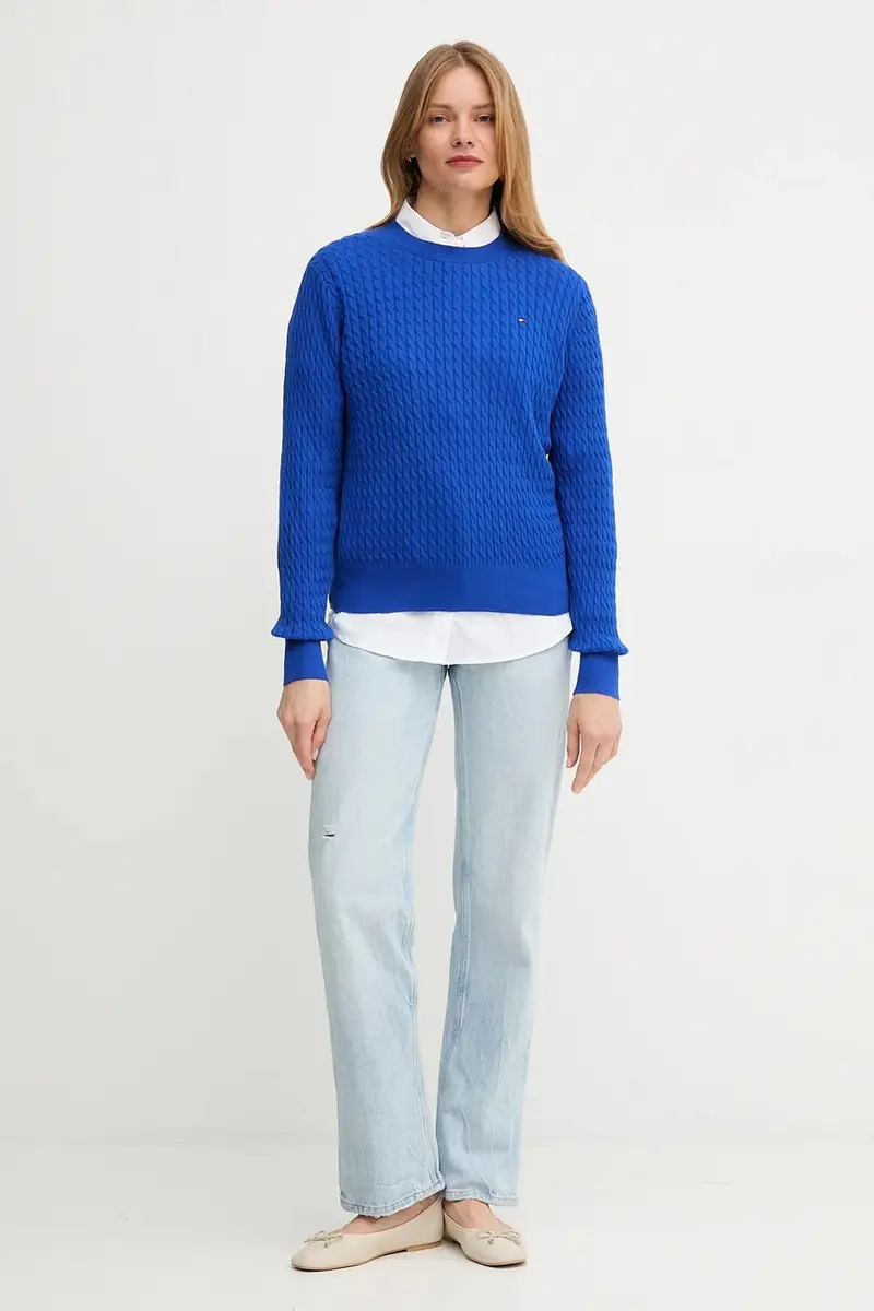 maglione in cotone colore beige WW0WW44993 Blu miniatura 2