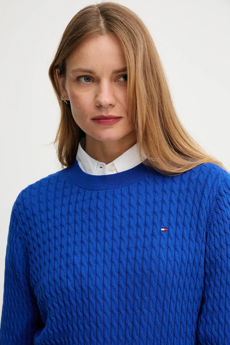 maglione in cotone colore beige WW0WW44993 Blu miniatura 4