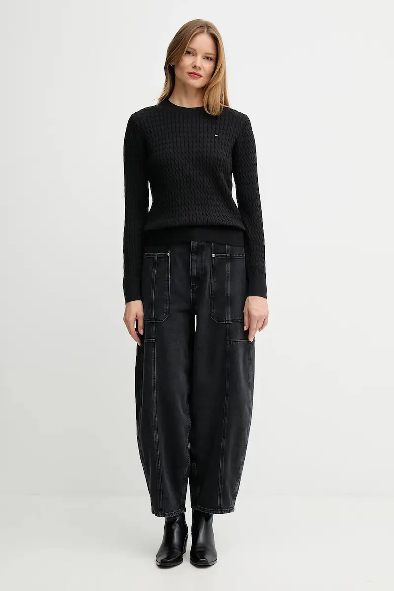 maglione in cotone colore beige WW0WW44993 Nero miniatura 2