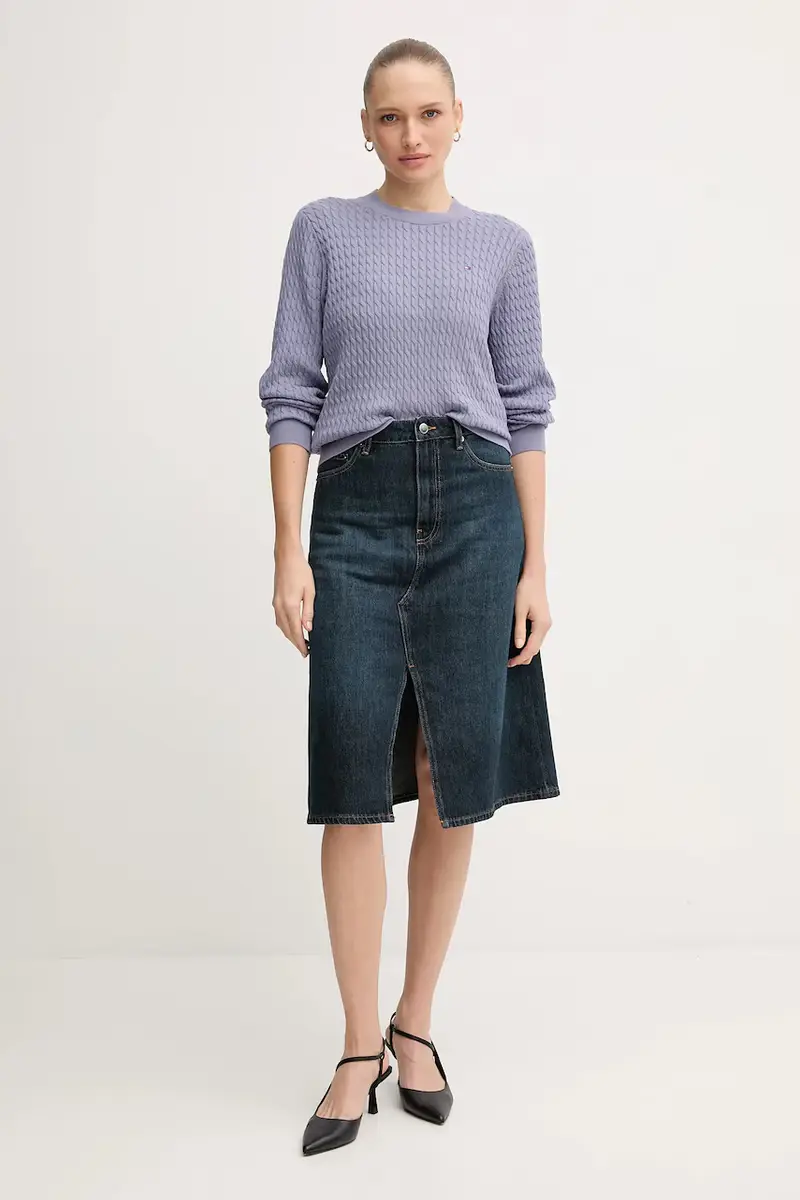 maglione in cotone colore beige WW0WW44993 Violetto miniatura 2