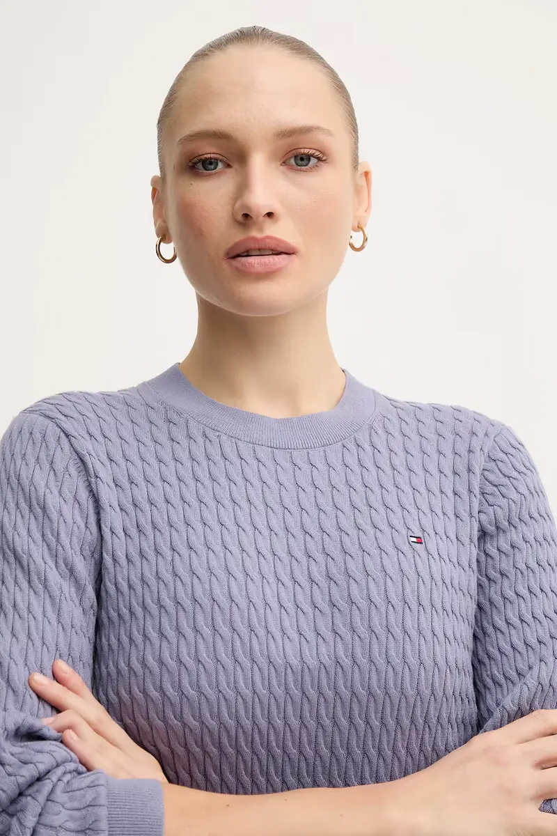 maglione in cotone colore beige WW0WW44993 Violetto miniatura 4