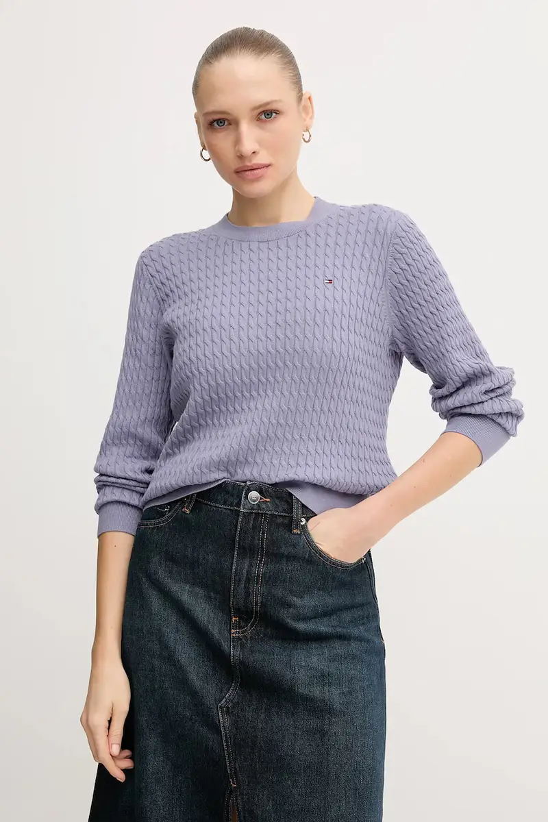 maglione in cotone colore beige WW0WW44993 Violetto