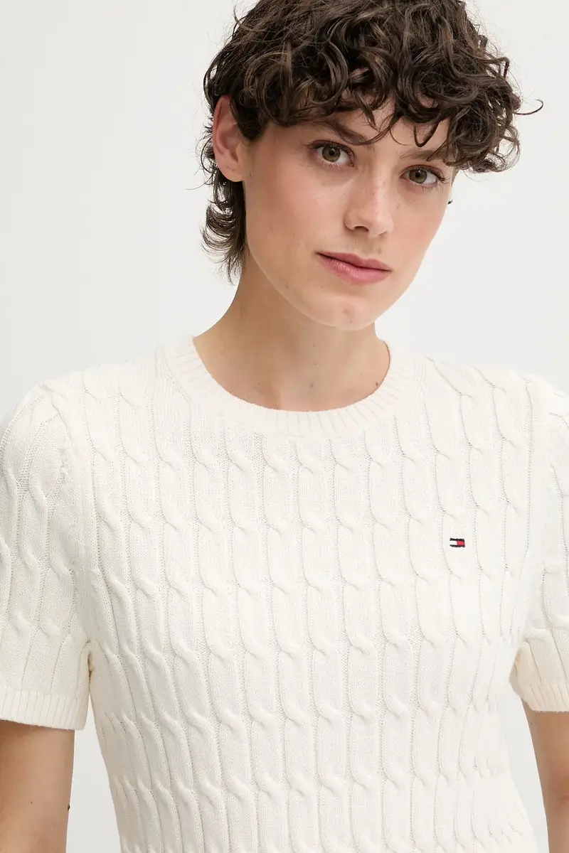 maglione in cotone donna colore beige WW0WW45656 miniatura 3