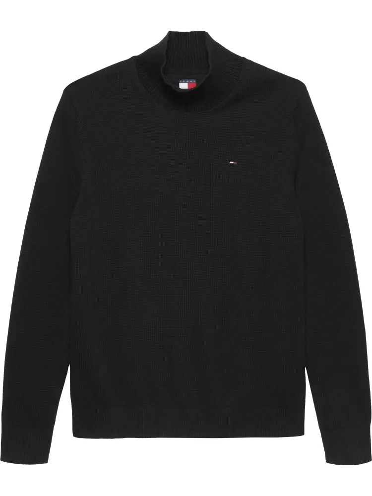 maglione in cotone nero con collo a lupetto