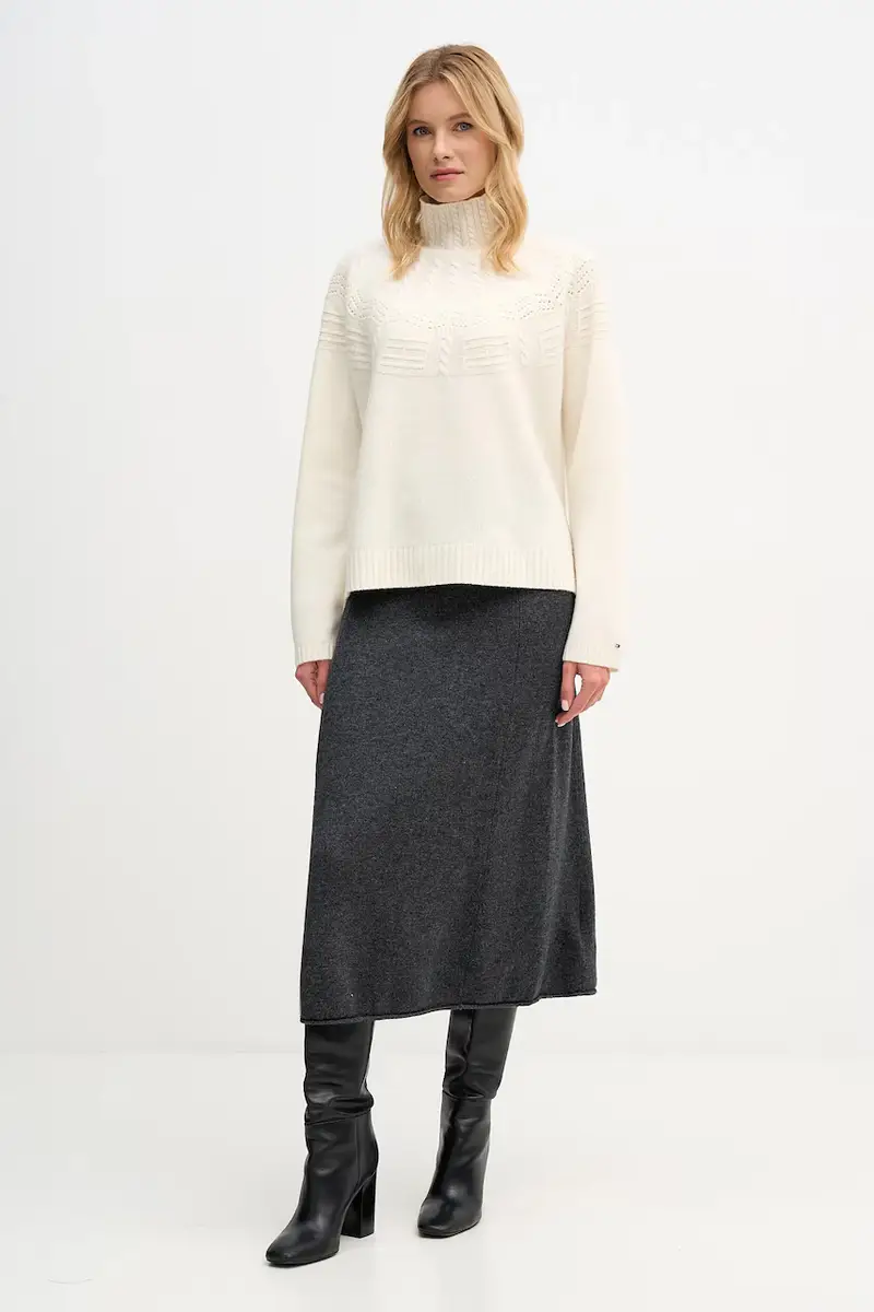 maglione in lana donna colore beige WW0WW47645 miniatura 2