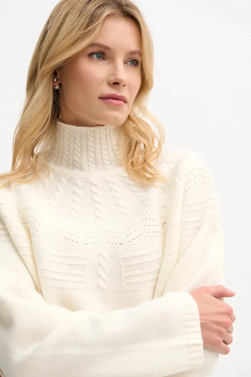 maglione in lana donna colore beige WW0WW47645 miniatura 4