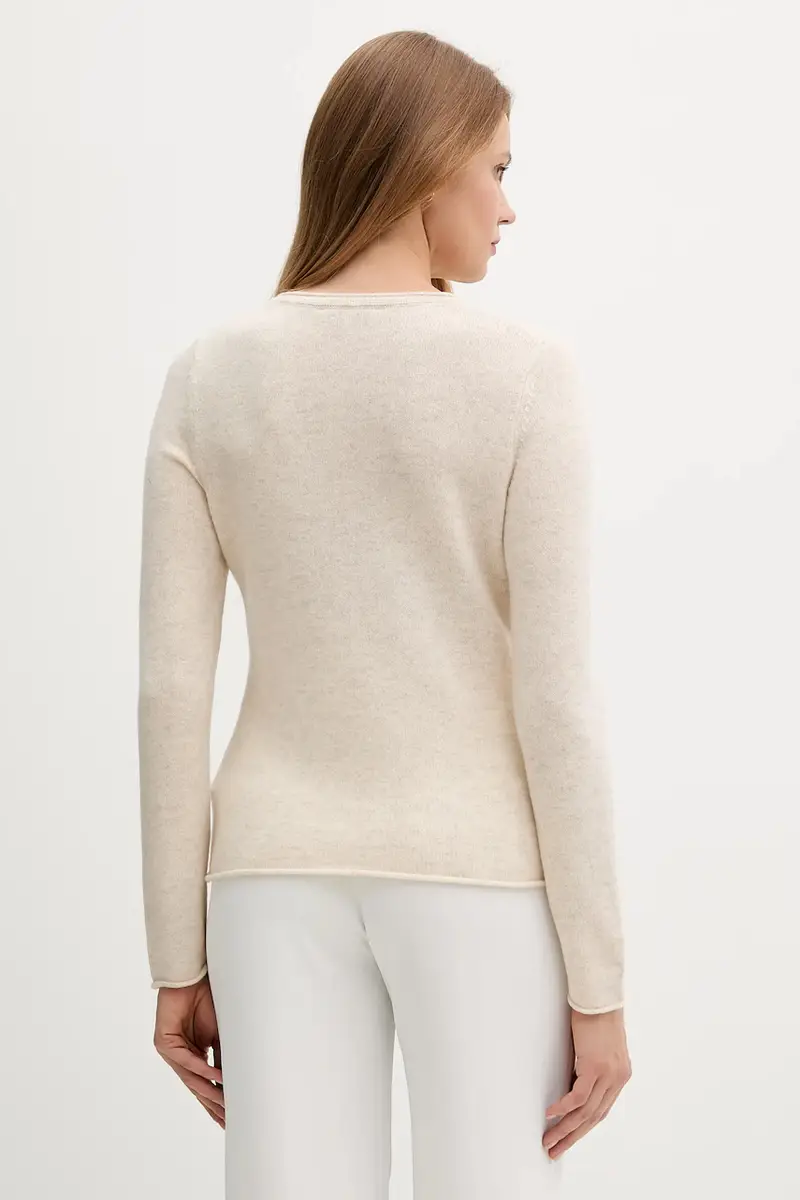 maglione in lana donna colore blu navy WW0WW40264 Beige miniatura 3