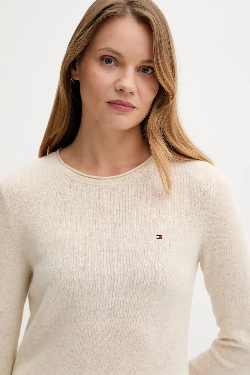 maglione in lana donna colore blu navy WW0WW40264 Beige miniatura 4