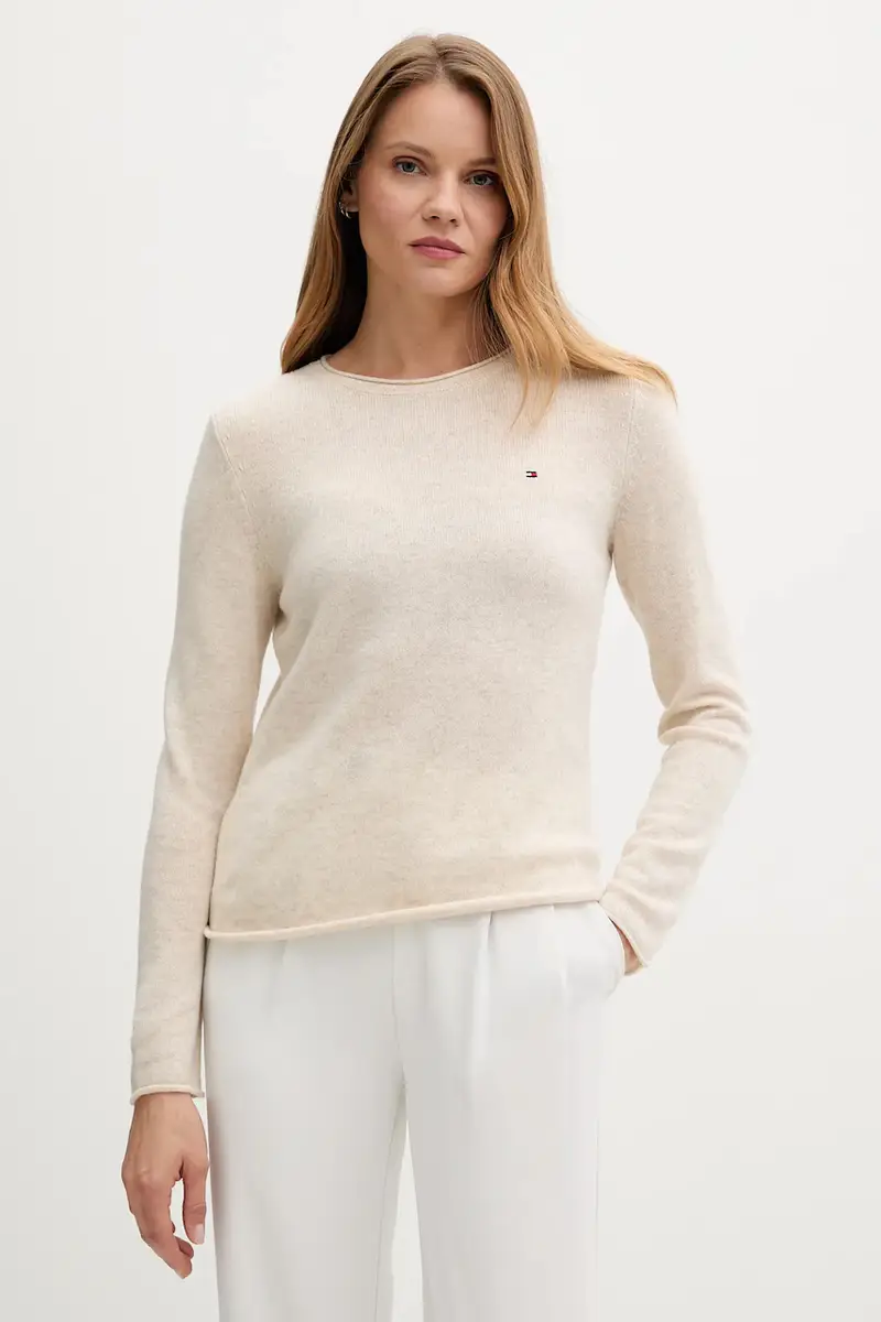 maglione in lana donna colore blu navy WW0WW40264 Beige