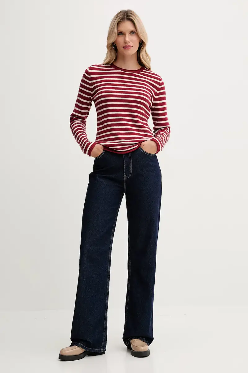 maglione in lana donna colore blu navy WW0WW40264 Rosso miniatura 2