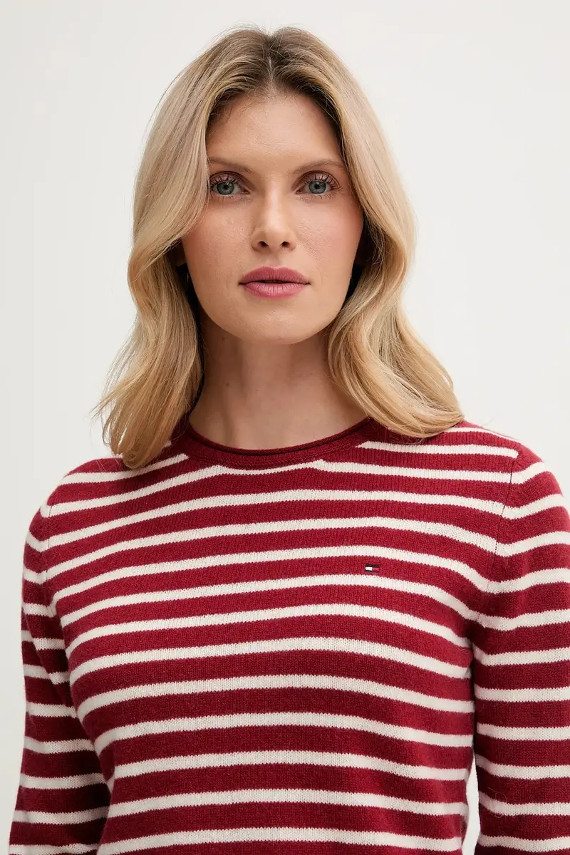 maglione in lana donna colore blu navy WW0WW40264 Rosso miniatura 4