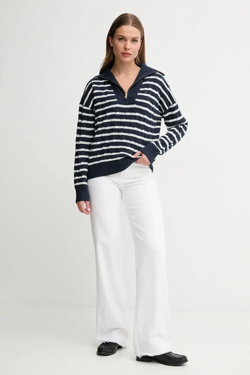 maglione in lana donna colore blu navy WW0WW46425 miniatura 2