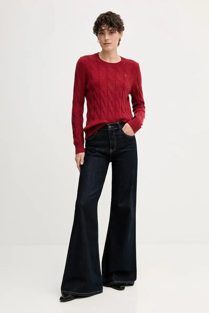 maglione in lana donna colore granata WW0WW43586 miniatura 2