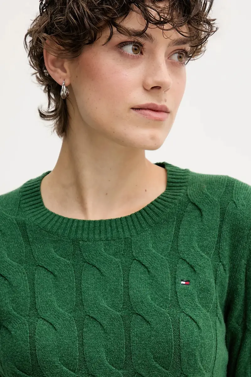 maglione in lana donna colore verde WW0WW43586 miniatura 4