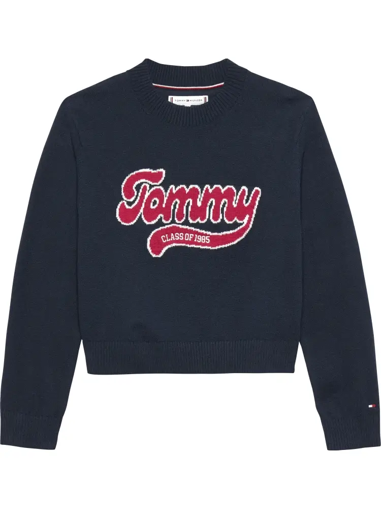 maglione kids/junior blu girocollo con logo rosa