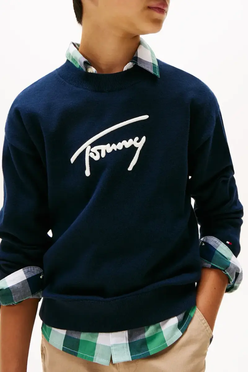 maglione per bambini con misto lana colore blu navy KB0KB09974 miniatura 3