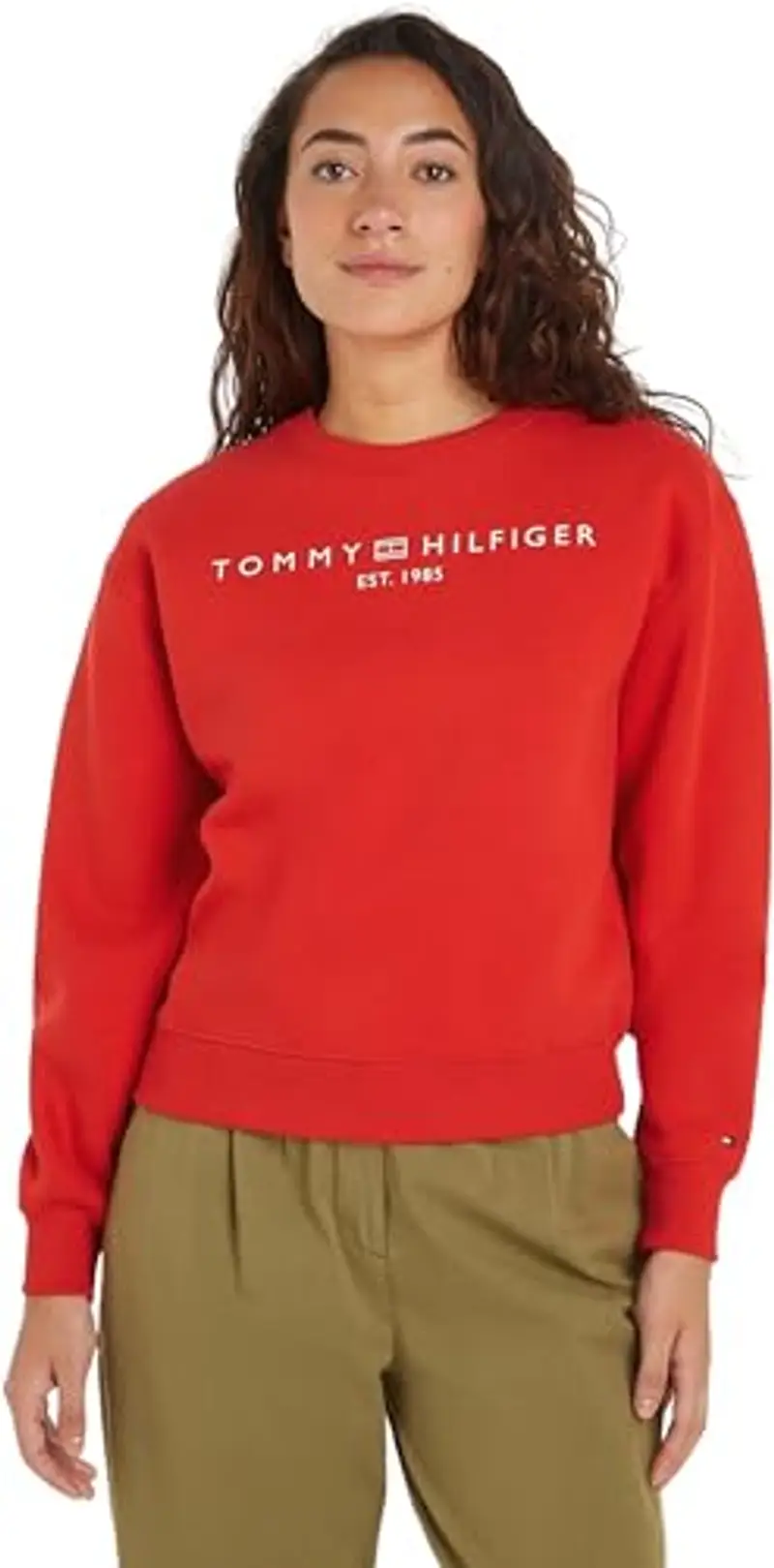 Tommy Hilfiger Mdrn Reg Corp Logo C-Nk Swtshrt Ww0Ww39791, Felpa, Donna, Rosso (Fierce Red), XXL