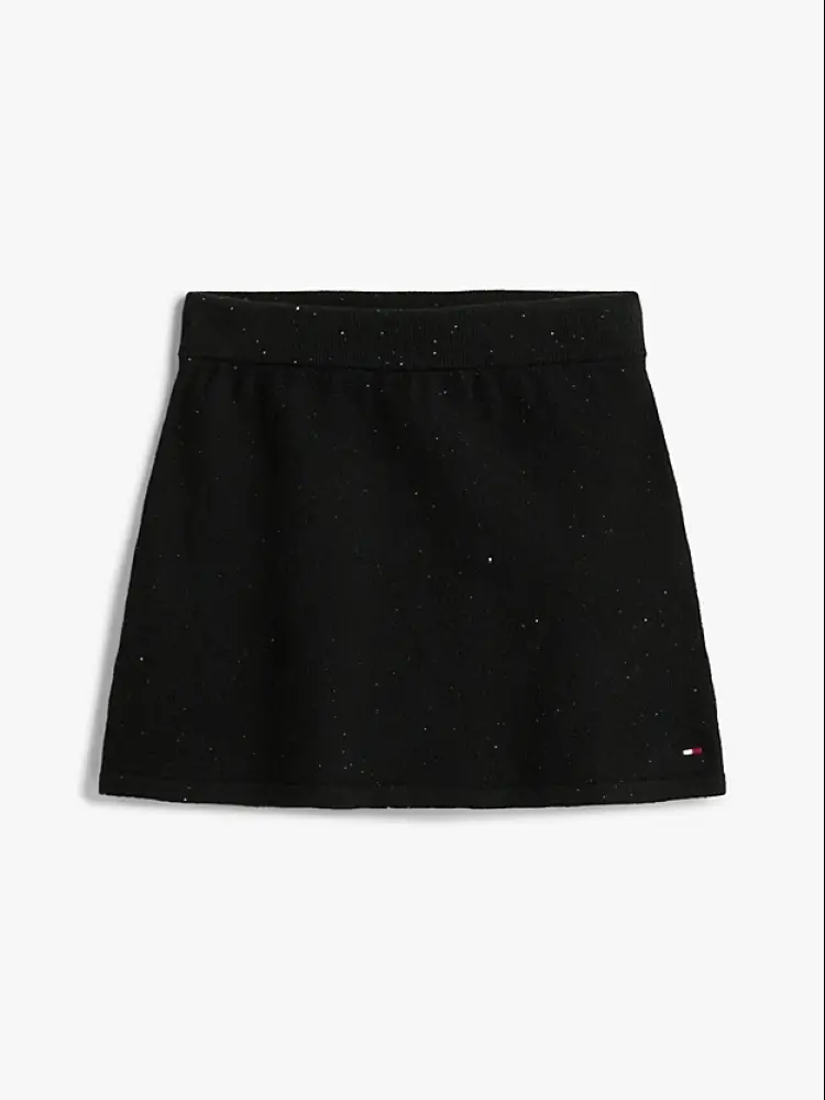 minigonna a trapezio in maglia nero con paillettes