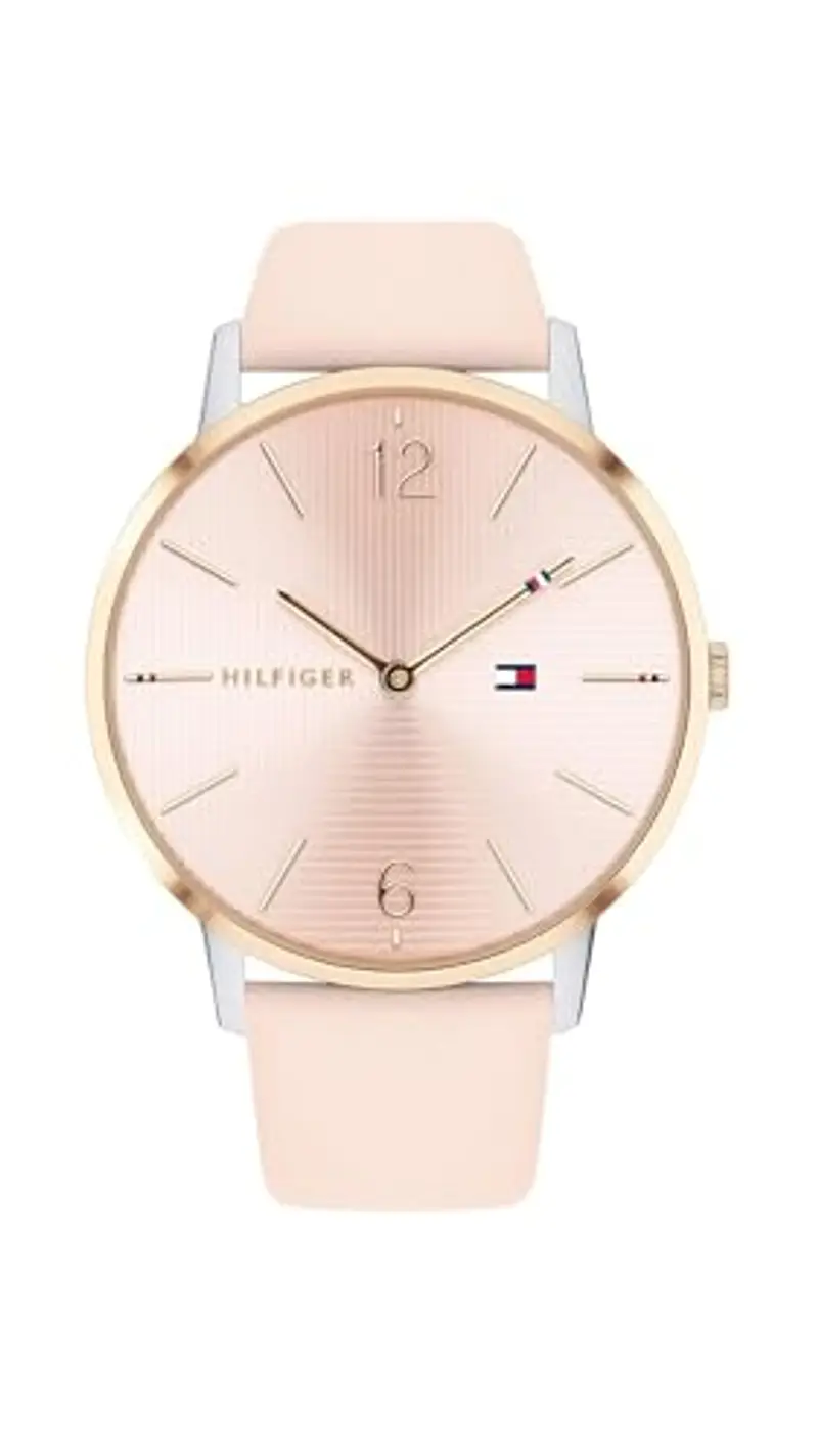 Tommy Hilfiger Orologio Analogico al Quarzo da Donna - Bracciale in Pelle Rosa, Quadrante Rosa Sole, Cassa da 41 mm, Resistente all'Acqua 3ATM - 1781973
