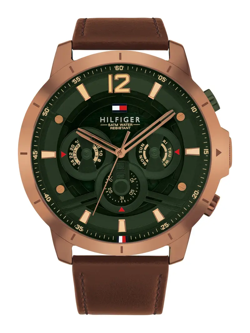 Orologio analogico 'LUCA' marrone / verde scuro