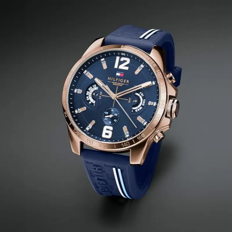 Tommy Hilfiger Orologio Analogico Multifunzionale al Quarzo per Uomo 46mm - Quadrante Blu Marino con Cinturino in Silicone, Funzioni Giorno, Data e 24 Ore, Resistente all'Acqua fino a 5ATM - 1791474 miniatura 2