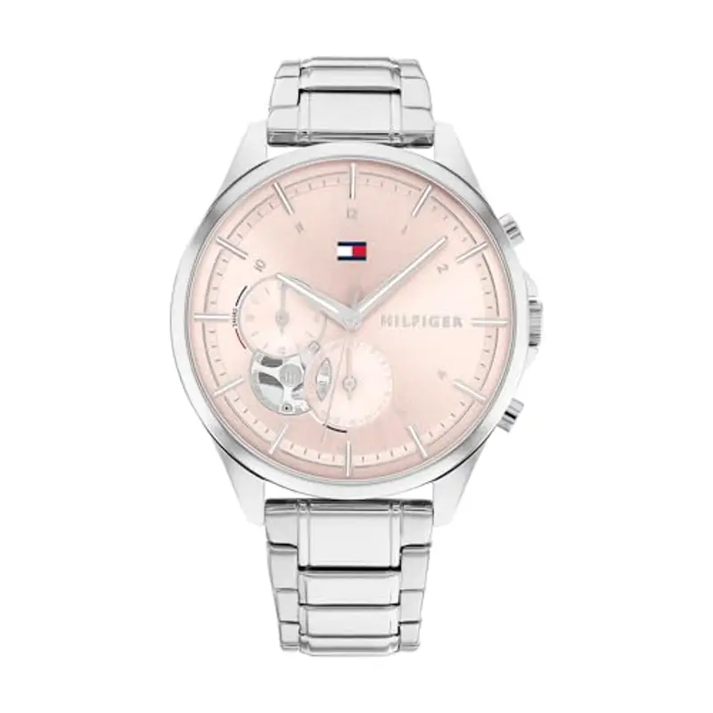 Tommy Hilfiger Orologio Analogico Multifunzione al Quarzo da Donna con Cinturino in Acciaio Inossidabile Argentato