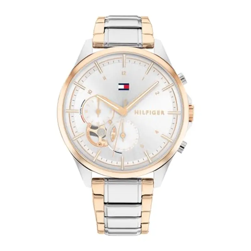 Tommy Hilfiger Orologio Analogico Multifunzione al Quarzo da Donna con Cinturino in Acciaio Inossidabile Bicolore