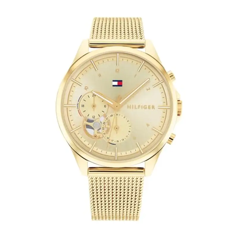 Tommy Hilfiger Orologio Analogico Multifunzione al Quarzo da Donna con Cinturino in Maglia Metallica in Acciaio