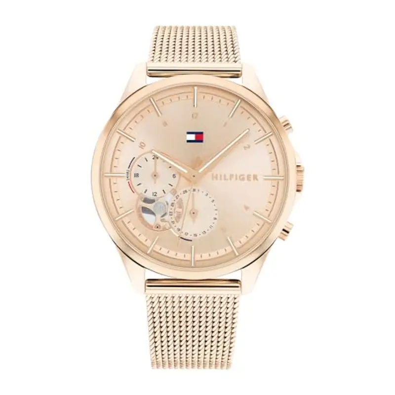 Tommy Hilfiger Orologio Analogico Multifunzione al Quarzo da Donna con Cinturino in Maglia Metallica in Acciaio