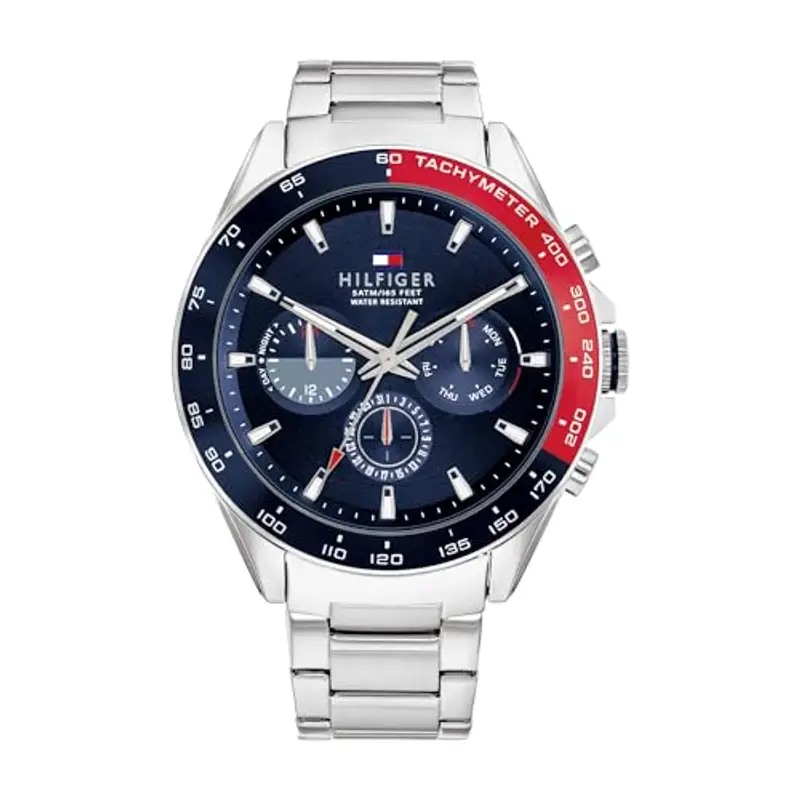 Tommy Hilfiger Orologio Analogico Multifunzione al Quarzo da Uomo con Cinturino in Acciaio Inossidabile Argentato - 1791968