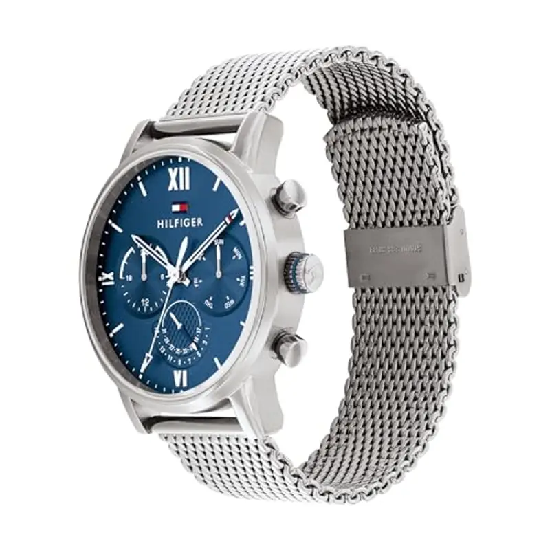 Tommy Hilfiger Orologio Analogico Multifunzione al Quarzo da Uomo con Cinturino in Maglia Metallica in Acciaio Inossidabile Argentato - 1791881 miniatura 2