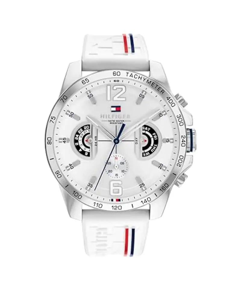 Tommy Hilfiger Orologio Analogico Multifunzione al Quarzo da Uomo con Cinturino in Silicone Bianco - 1710676