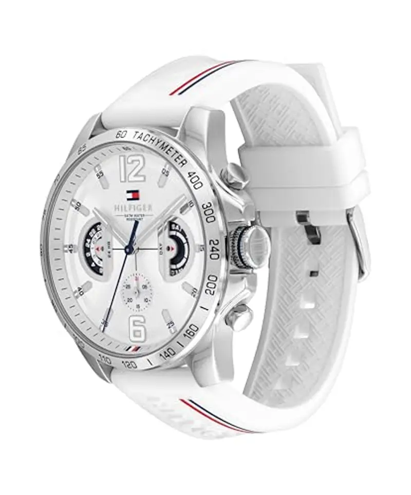 Tommy Hilfiger Orologio Analogico Multifunzione al Quarzo da Uomo con Cinturino in Silicone Bianco - 1710676 miniatura 2