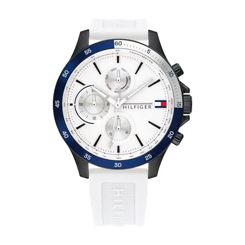 Tommy Hilfiger Orologio Analogico Multifunzione al Quarzo da Uomo con Cinturino in Silicone Bianco