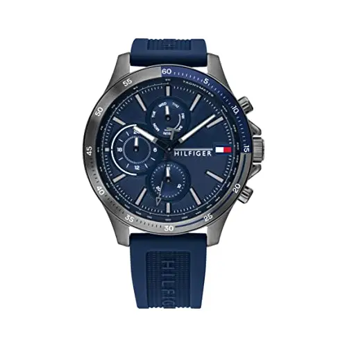 Tommy Hilfiger Orologio Analogico Multifunzione al Quarzo da Uomo con Cinturino in Silicone Blu Navy