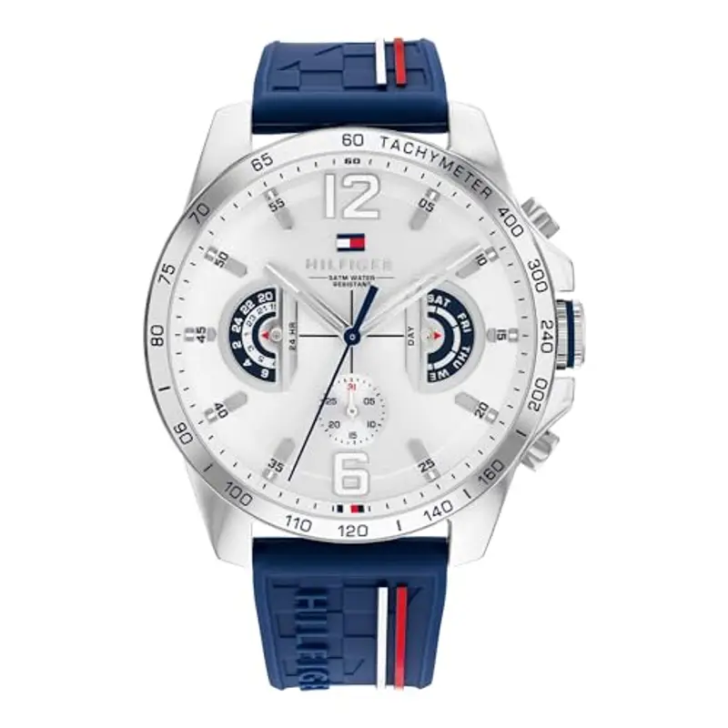 Tommy Hilfiger Orologio Analogico Multifunzione al Quarzo da Uomo con Cinturino in Silicone Blu Navy