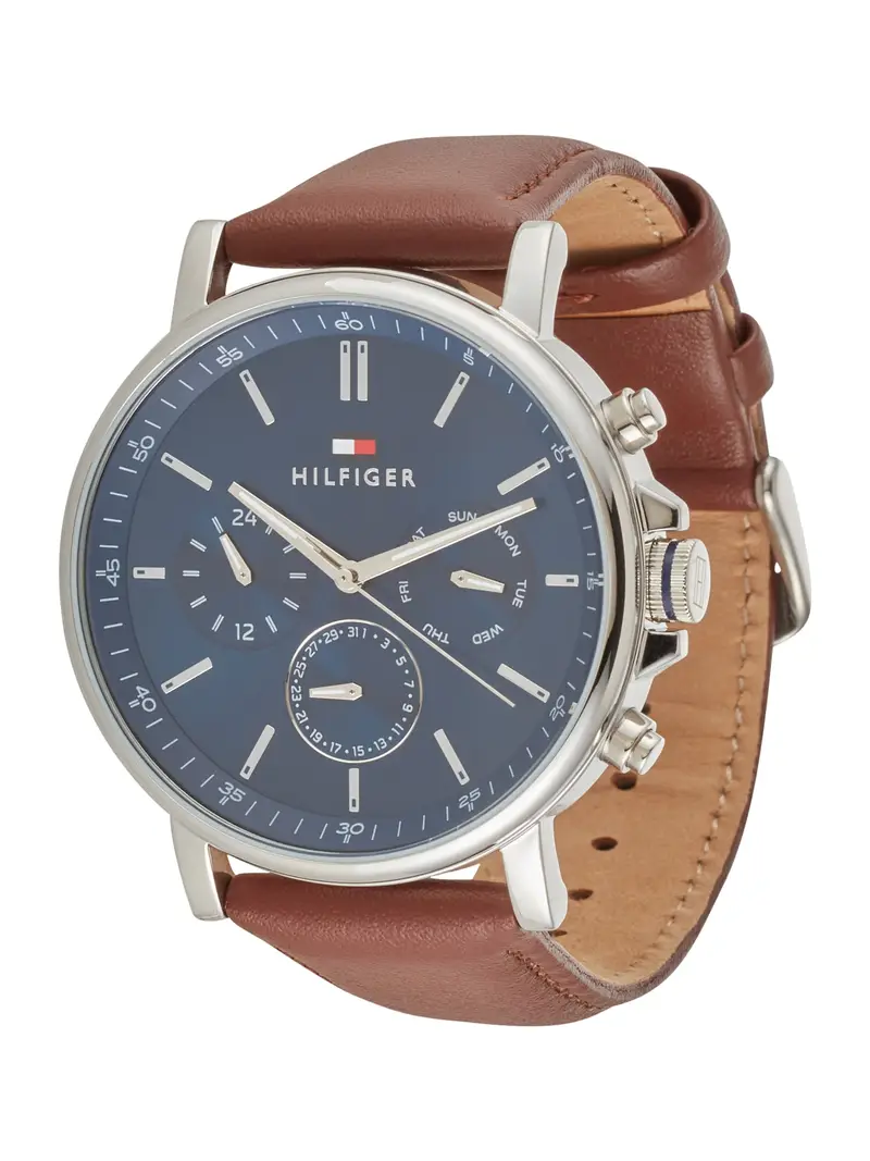 TOMMY HILFIGER Orologio analogico  navy / marrone / argento