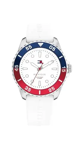 Tommy Hilfiger Orologio con Movimento al Quarzo a Tre Lancette per i Giovani con Cinturino in Silicone Bianco