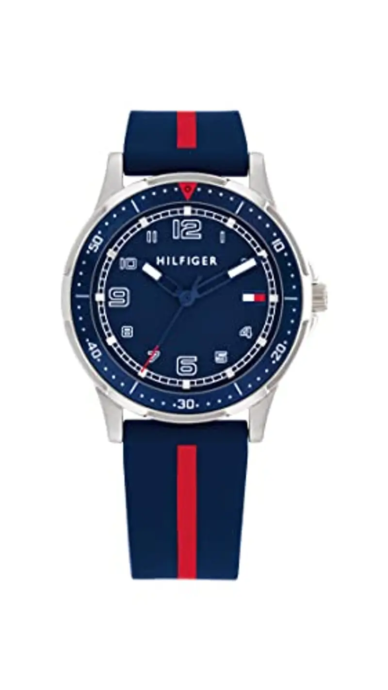 Tommy Hilfiger Orologio con Movimento al Quarzo a Tre Lancette per i Giovani con Cinturino in Silicone Blu Navy - 1720036, Navy Blue and Red