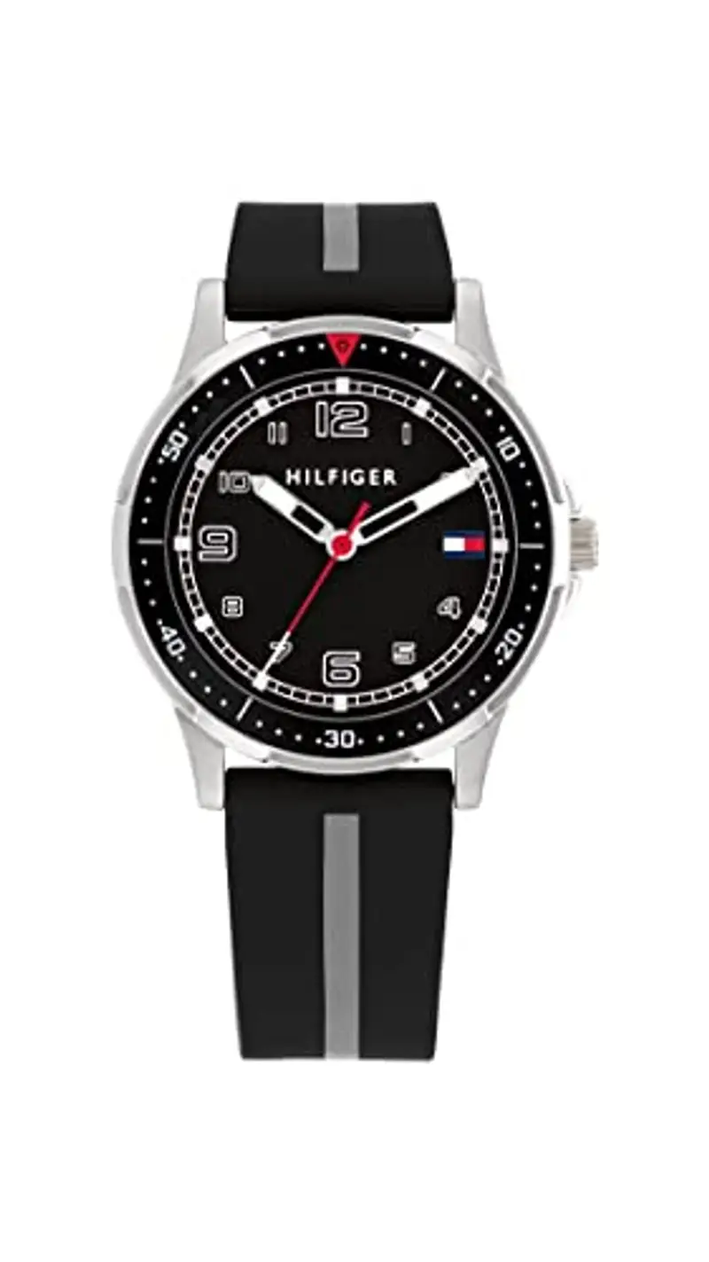 Tommy Hilfiger Orologio con Movimento al Quarzo a Tre Lancette per i Giovani con Cinturino in Silicone Nero - 1720034, Black