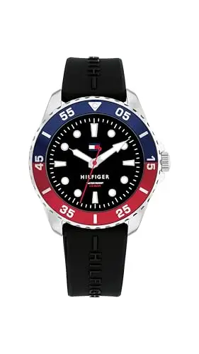 Tommy Hilfiger Orologio con Movimento al Quarzo a Tre Lancette per i Giovani con Cinturino in Silicone Nero