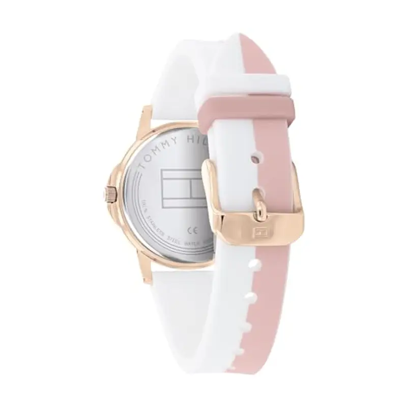 Tommy Hilfiger Orologio da Ragazza con Quadrante Argento, Cinturino in Silicone Bianco e Rosa, Cassa Oro Rosa 32mm, Movimento al Quarzo a 3 Lancette, Resistenza all’acqua di 3 ATM - 1720015 miniatura 3