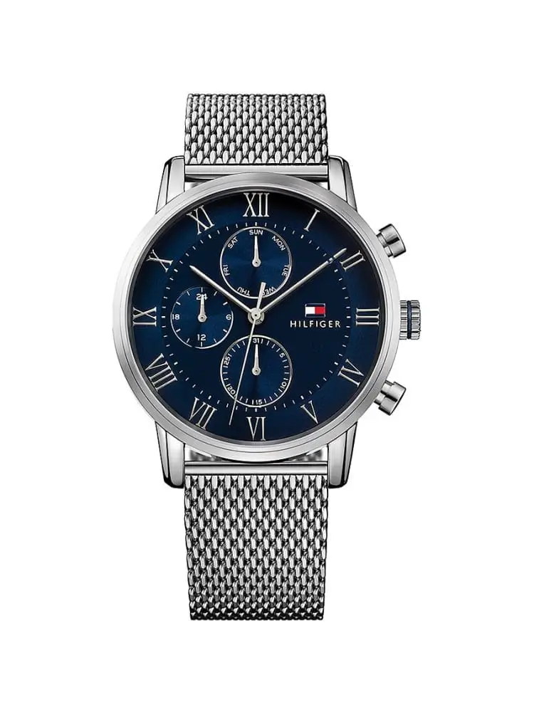 orologio tommy kane con cinturino in acciaio color argento e quadrante blu scuro
