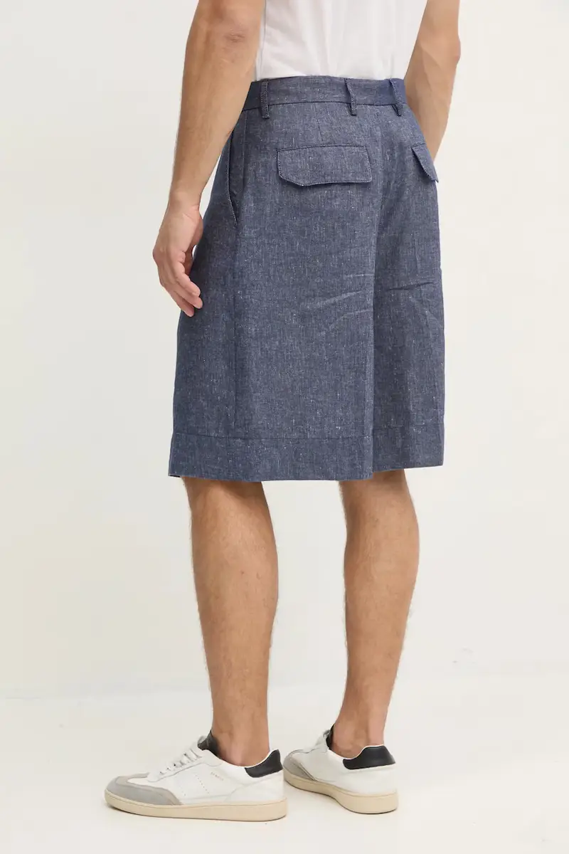 pantaloncini in lino uomo colore blu navy SQTHL7544.SQTH503 miniatura 3