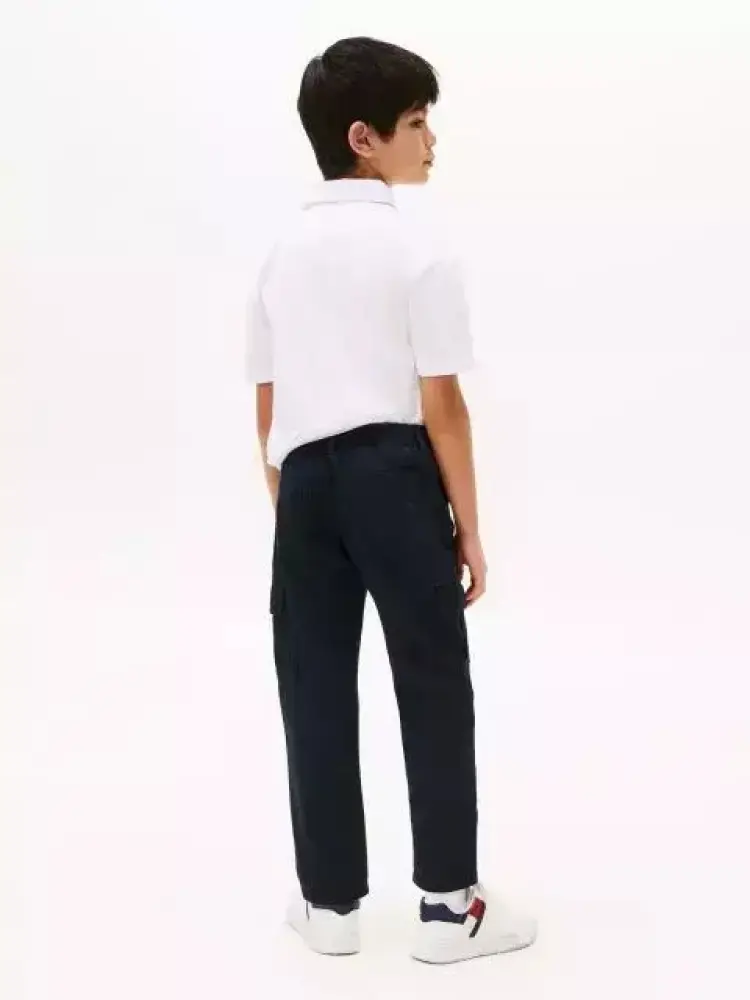 pantalone blu navy bambino cargo in cotone mini logo ricamato sul davanti miniatura 2